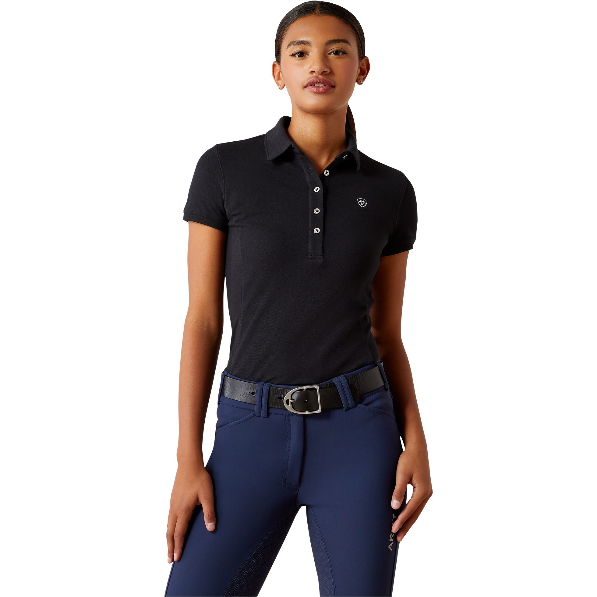 2025 Ariat Womens Prix 3 . 0 Kurzes Hemd Polo Hemd 10055059 - Black
